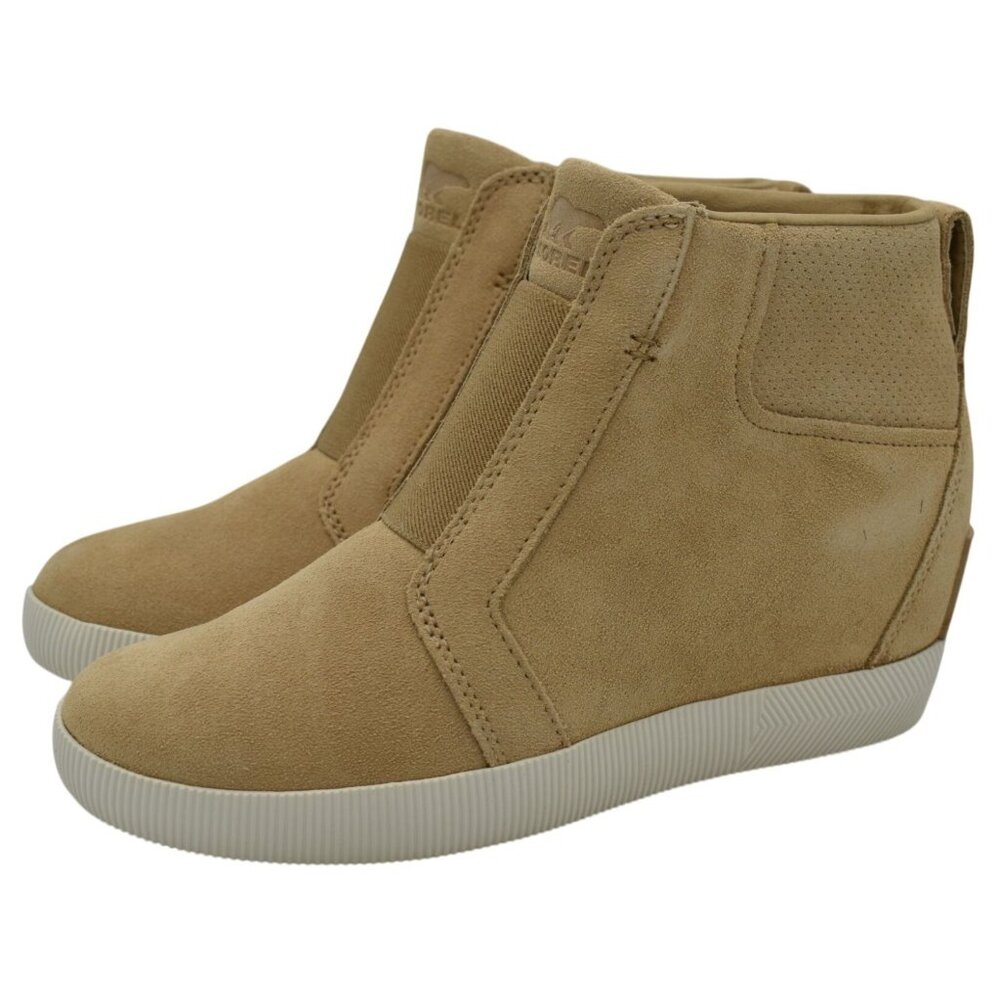 Sorel Womens Size 9.5 Out N About Pull On Wedge Tan Canoe Suede Shoes